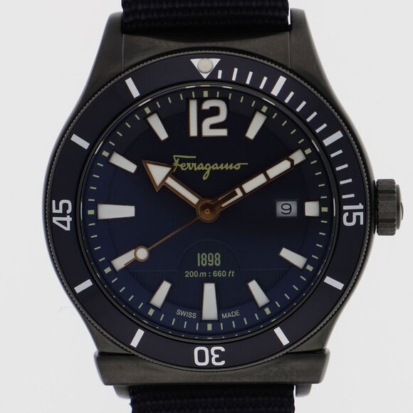 Ferragamo 1898 Navy SS/Nylon QZ - Picture 1 of 9